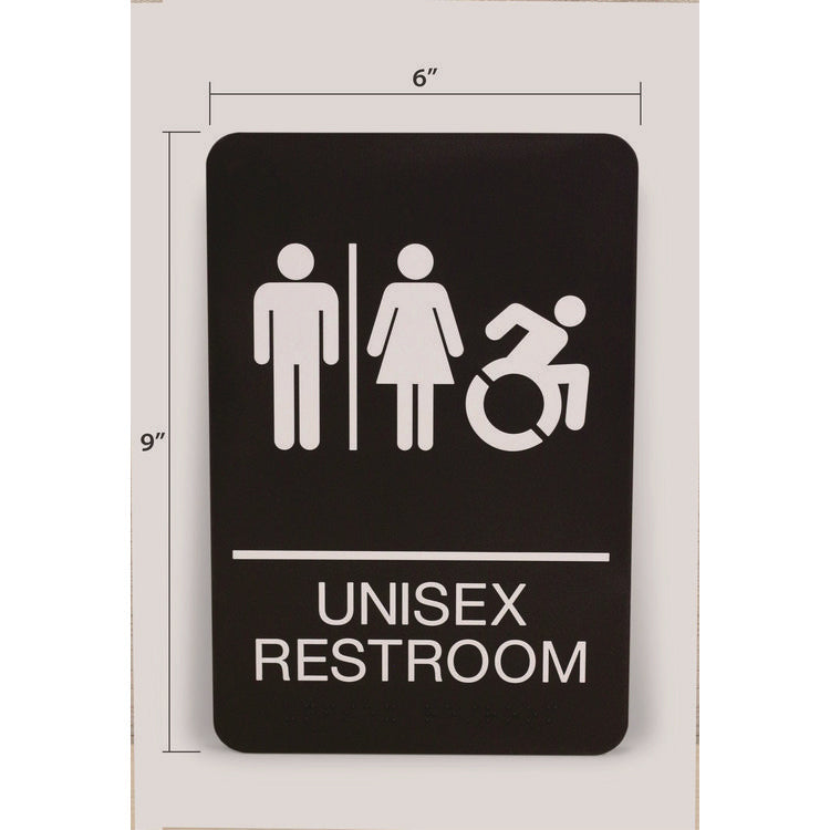 ADA Sign, Unisex Restroom, 6 x 9, Black Face, White Graphics