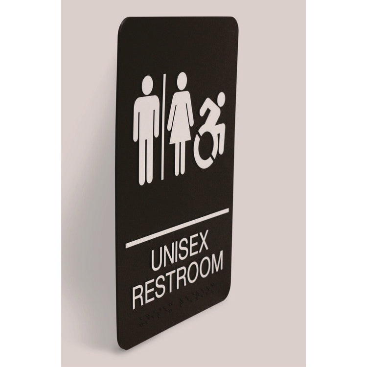 ADA Sign, Unisex Restroom, 6 x 9, Black Face, White Graphics