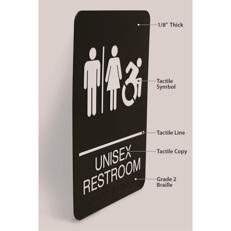 ADA Sign, Unisex Restroom, 6 x 9, Black Face, White Graphics