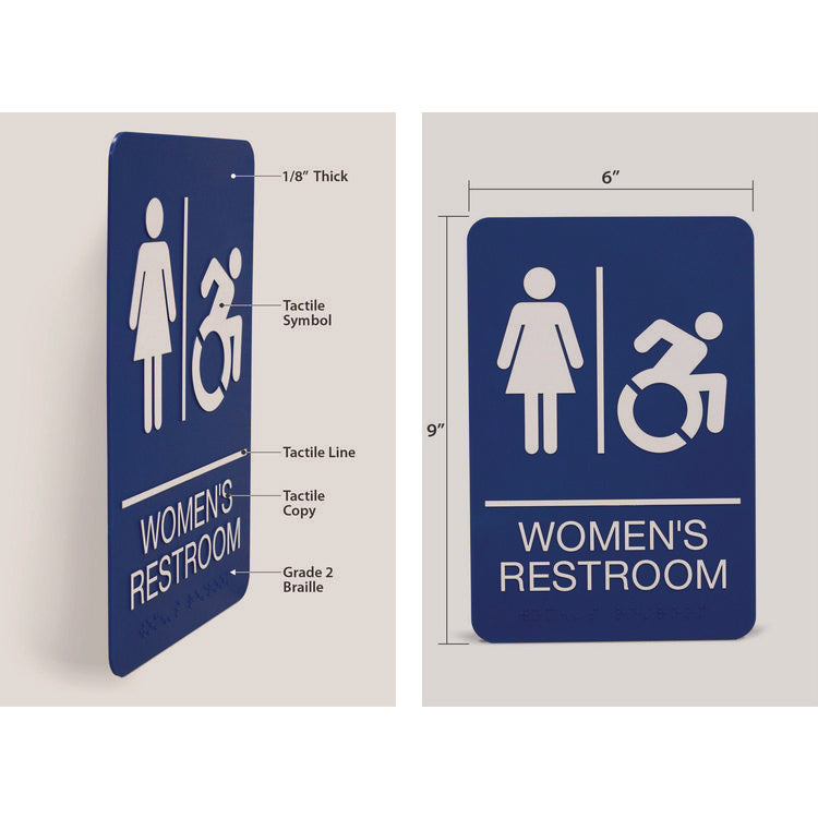 ADA Sign, Women's Restroom, 6 x 9, Blue Face, White Graphics