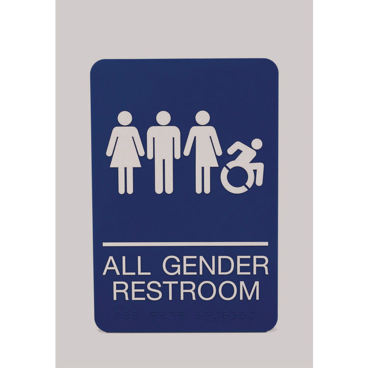 ADA Sign, All Gender Restroom, 6 x 9, Blue Face, White Graphics