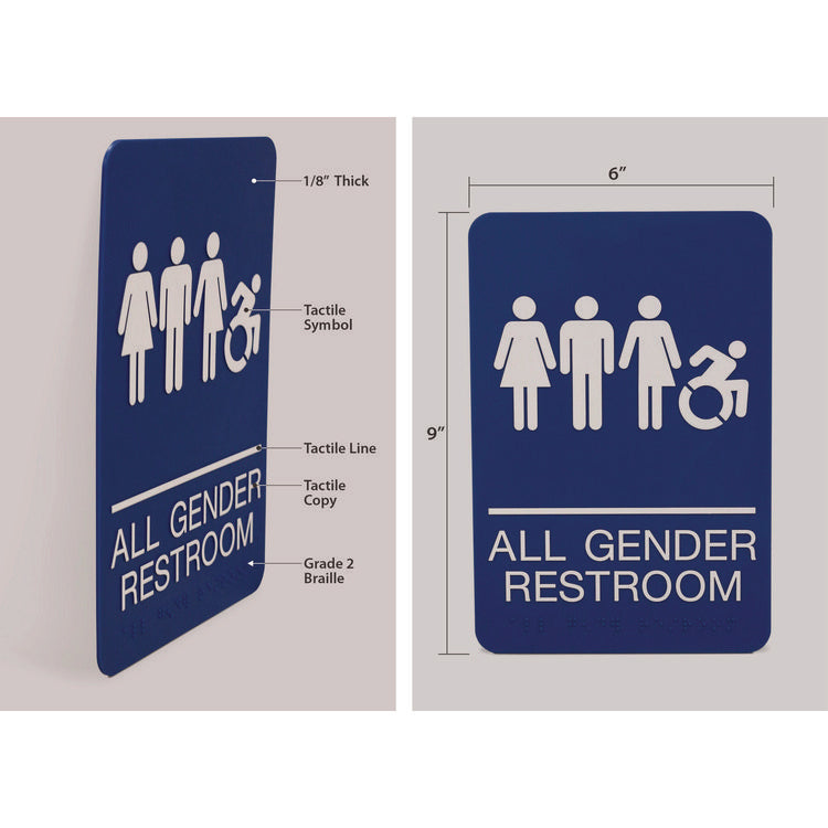 ADA Sign, All Gender Restroom, 6 x 9, Blue Face, White Graphics