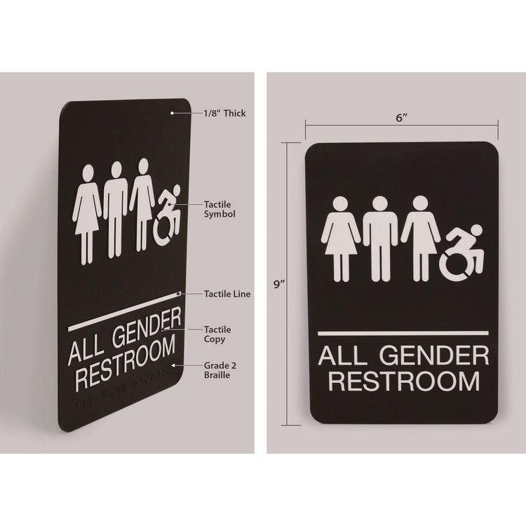 ADA Sign, All Gender Restroom, 6 x 9, Black Face, White Graphics