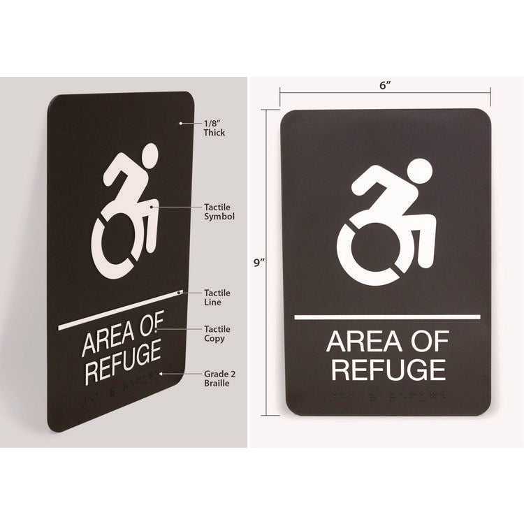 ADA Sign, Area of Refuge, 6 x 9, Black Face, White Graphics