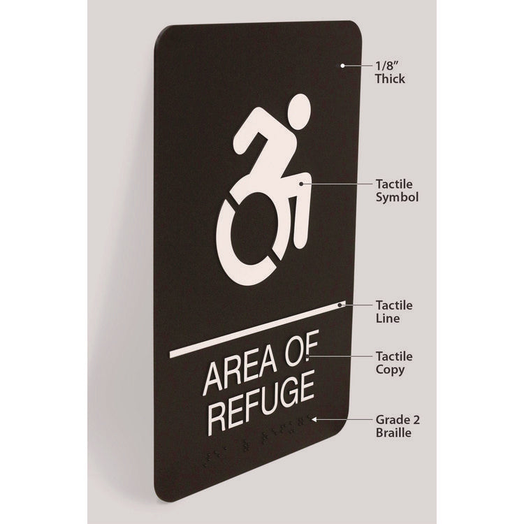 ADA Sign, Area of Refuge, 6 x 9, Black Face, White Graphics