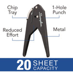 20-Sheet Low Force One-Hole Punch, 9/32" Holes, Black