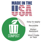 Vinyl Decals, Compost, 4" Diameter, Green/White, 3/Pack