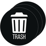 Vinyl Decals, Trash, 4" Diameter, Black/White, 3/Pack