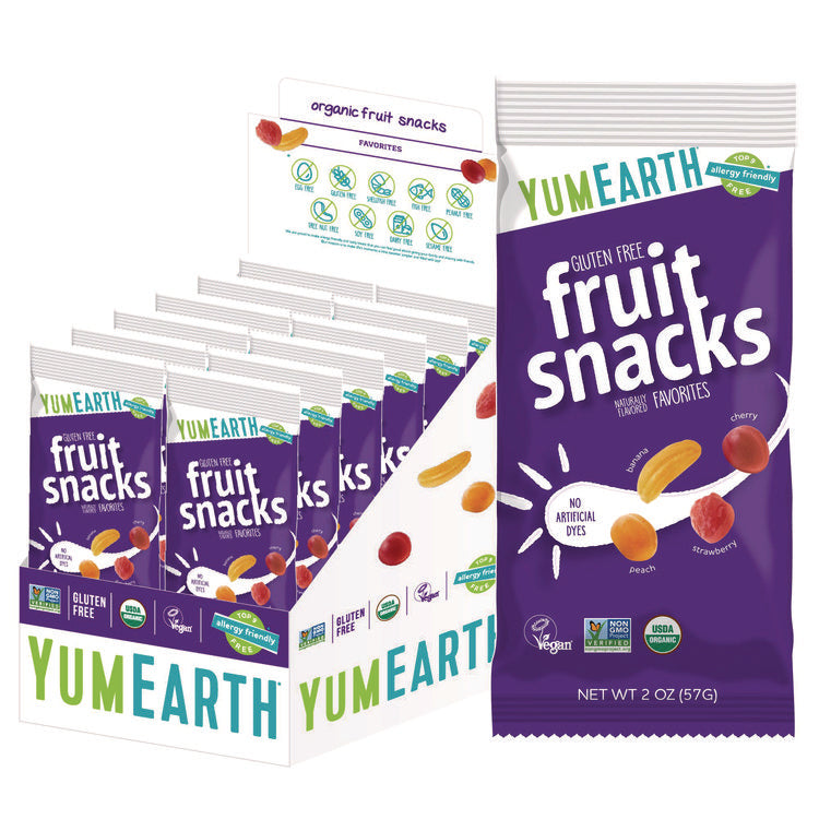 Organic Fruit Snacks, Assorted Flavors, 2 oz Bag, 12/Carton