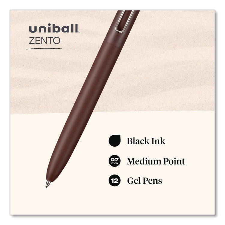 Zento Gel Pen, Retractable, Medium 0.7 mm, Black Ink, Assorted Barrel Colors, Dozen