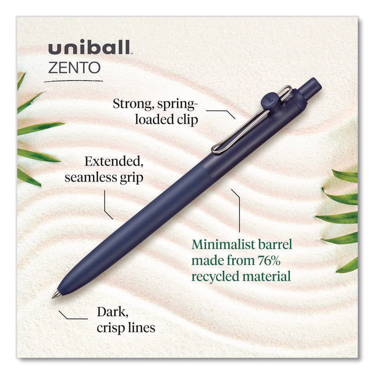 Zento Gel Pen, Retractable, Medium 0.7 mm, Black Ink, Assorted Barrel Colors, Dozen