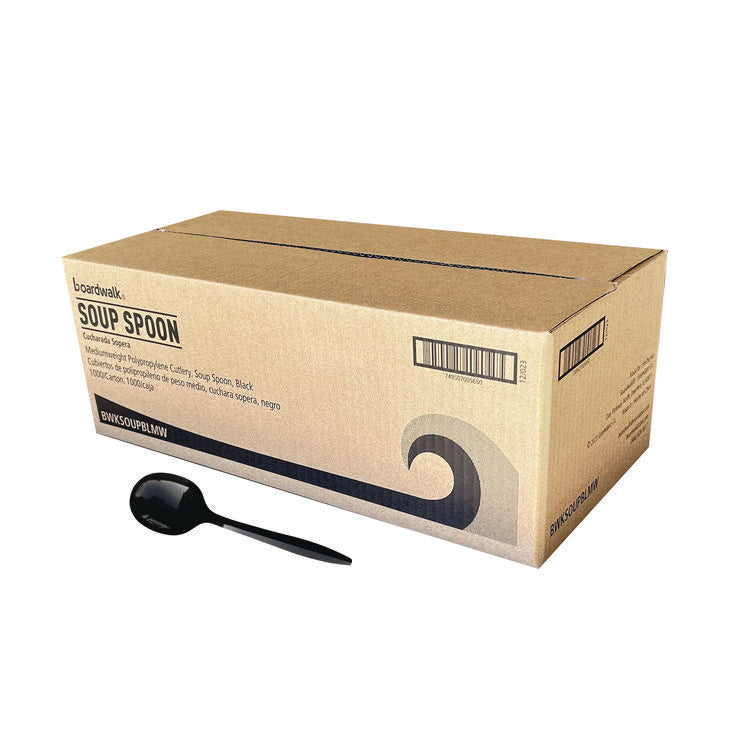 Mediumweight Polypropylene Cutlery, Soup Spoon, Plastic, Black, 1,000/Carton