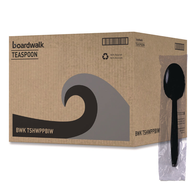 Heavyweight Wrapped Polypropylene Cutlery, Spoon, Plastic, Black, 1,000/Carton