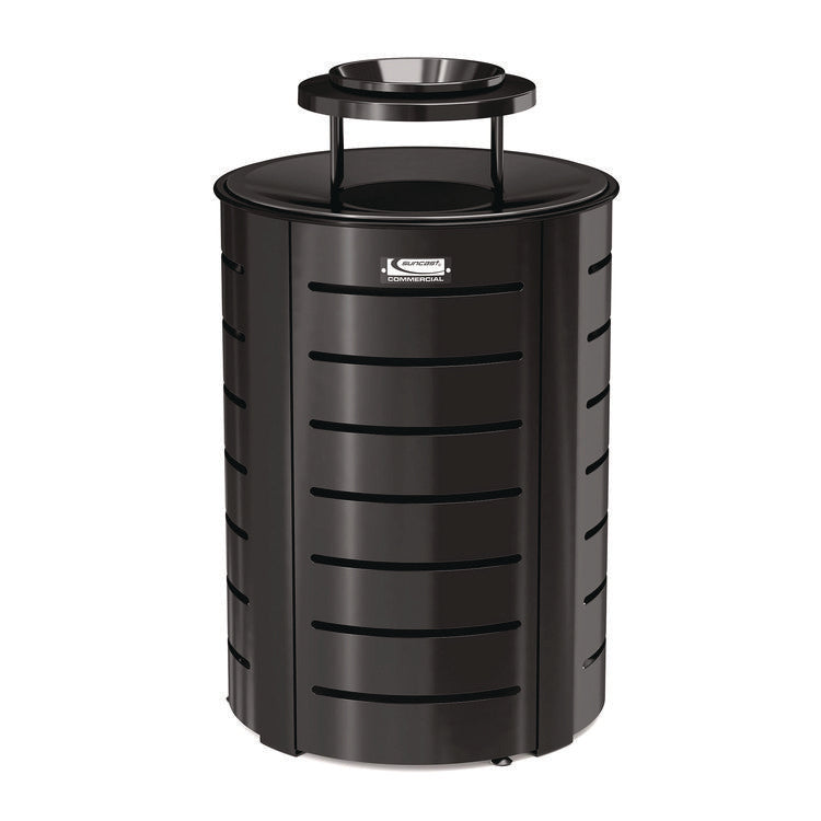 Outdoor Decorative Metal Trash Can with Metal Lid with Ash Bonnet, 35.38 gal, Metal, Black