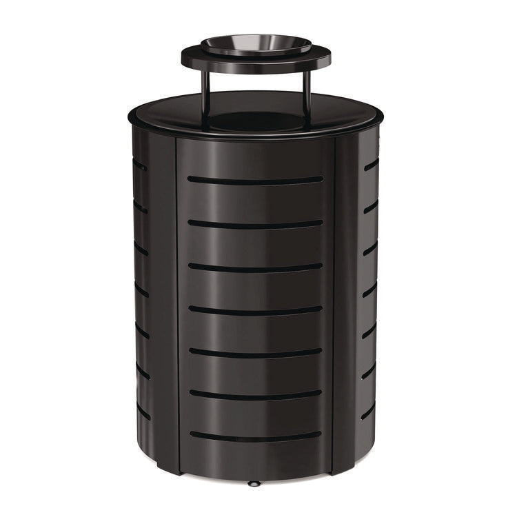 Outdoor Decorative Metal Trash Can with Metal Lid with Ash Bonnet, 35.38 gal, Metal, Black
