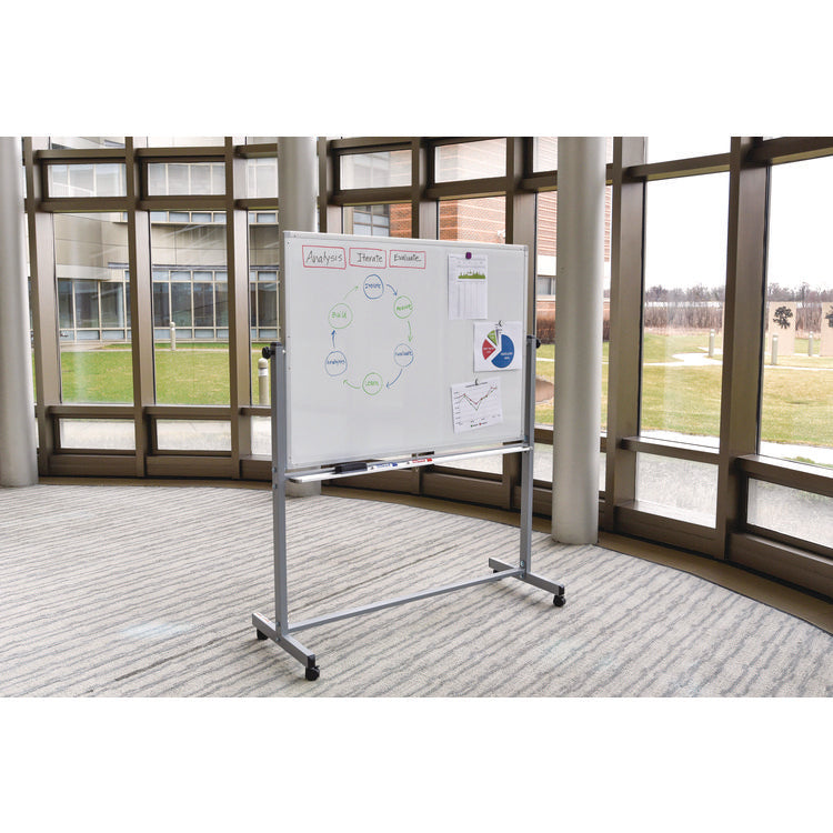 Mobile Magnetic Whiteboard, 48" x 36", White Surface, Silver Aluminum Frame