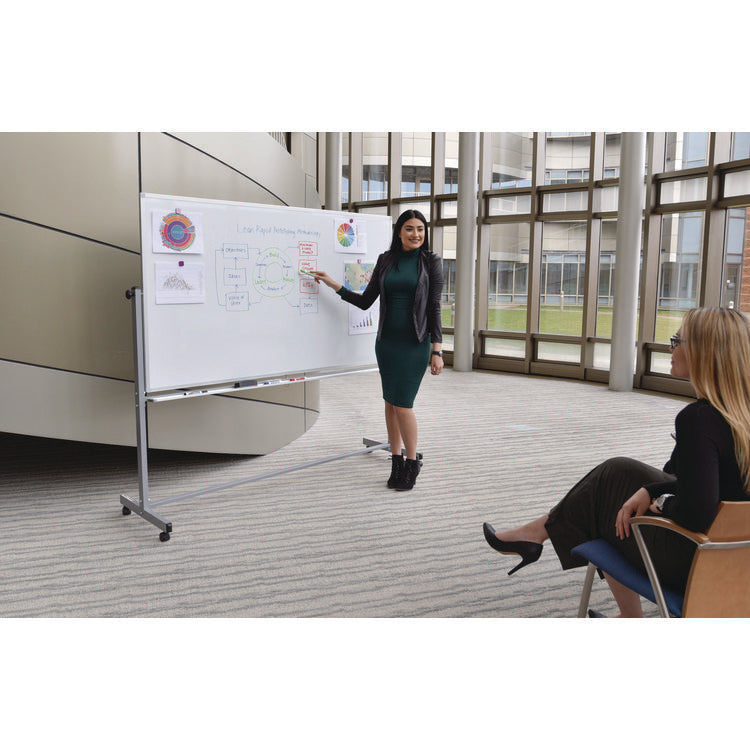 Mobile Magnetic Whiteboard, 72" x 40", White Surface, Silver Aluminum Frame