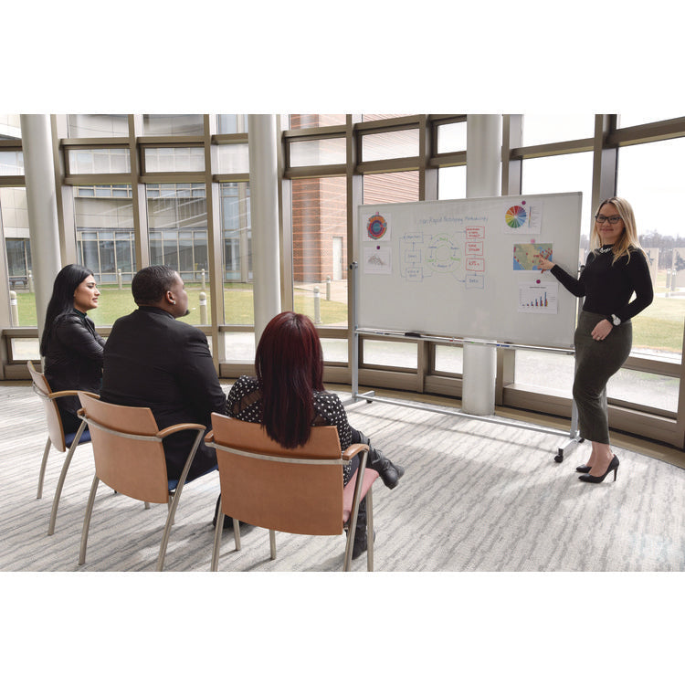 Mobile Magnetic Whiteboard, 72" x 40", White Surface, Silver Aluminum Frame