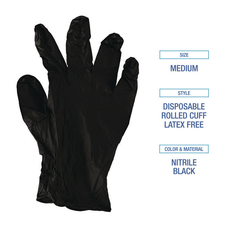 396 Series Disposable General-Purpose Nitrile Gloves, Powder-Free, Small, 4.4 mil Thick, 9.5" Long, Black, 100/Box