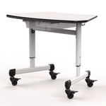 Height-Adjustable Trapezoid Student Desk with Drawer, 60.25 x 21 x 32 to 38, White