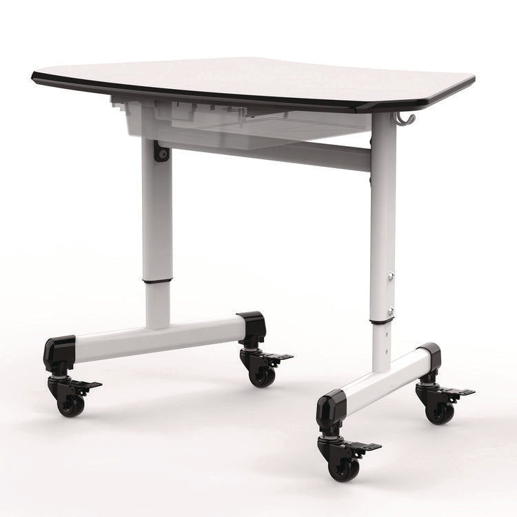 Height-Adjustable Trapezoid Student Desk with Drawer, 60.25 x 21 x 32 to 38, White