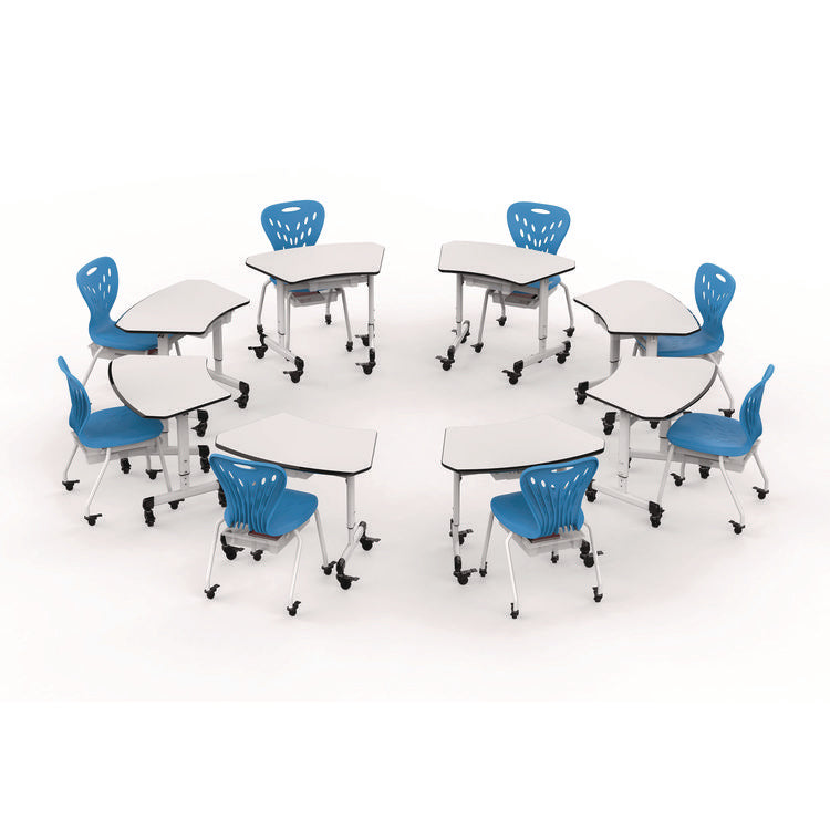 Height-Adjustable Trapezoid Student Desk with Drawer, 60.25 x 21 x 32 to 38, White