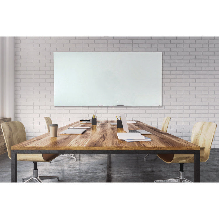 Magnetic Wall-Mounted Glass Board, 96" x 48", White Surface, Frameless