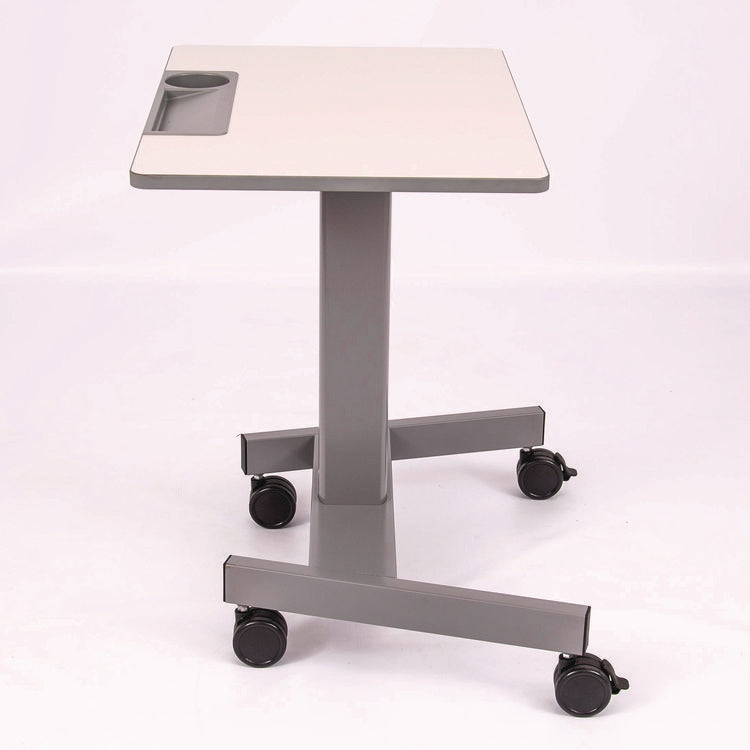 Pneumatic Sit Stand Desk, 27.5 x 19.5 x 26.25 to 42, White/Gray