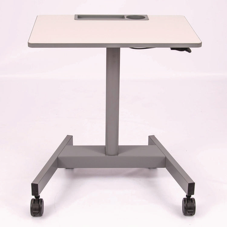 Pneumatic Sit Stand Desk, 27.5 x 19.5 x 26.25 to 42, White/Gray
