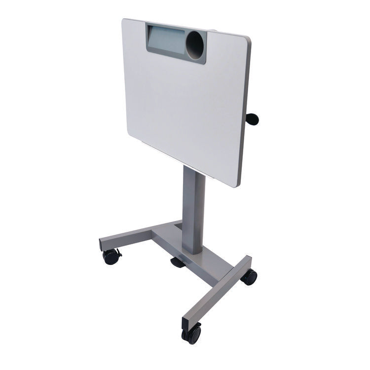 Pneumatic Adjustable Height Flip Top Student Desk, 27.5 x 19.5 x 26.25 to 42, White/Gray