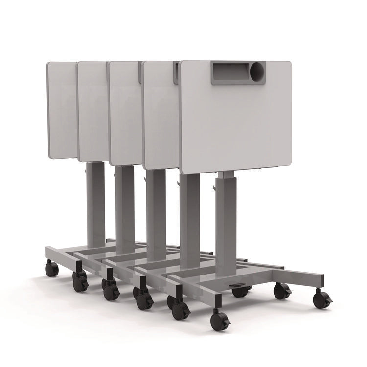 Pneumatic Adjustable Height Flip Top Student Desk, 27.5 x 19.5 x 26.25 to 42, White/Gray