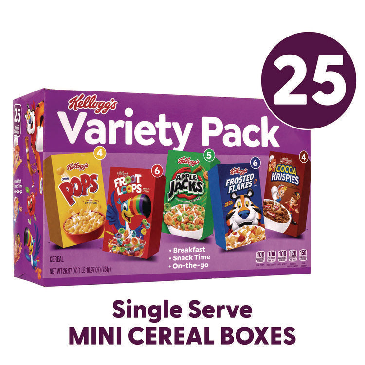 Cereal Assortment Pack, Assorted Flavors, Single Serve Box, 25/Carton