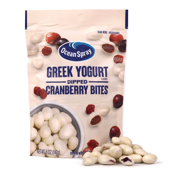 Greek Yogurt Dipped Cranberry Bites, Cranberry/Yogurt, 5 oz Bag, 12/Carton