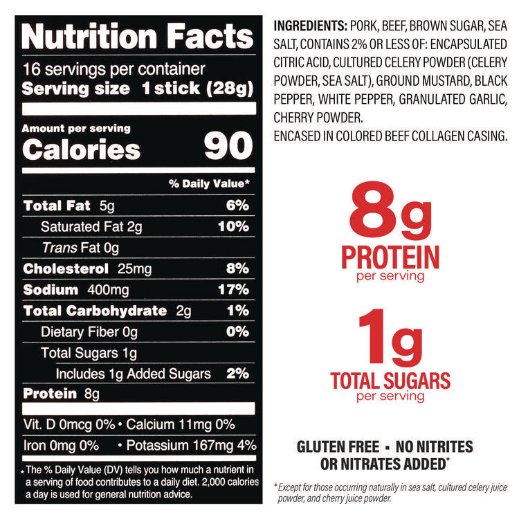Original Smokehouse Beef and Pork Meat Stick, 1 oz Individually Wrapped, 16/Carton