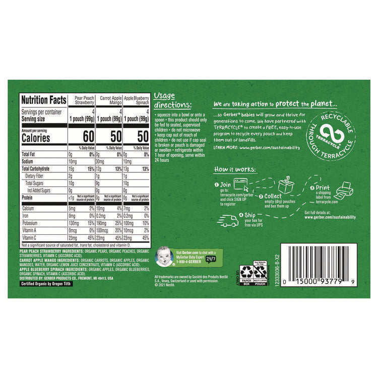 Organic 2nd Foods Baby Food Pouches, Assorted Flavors, 3.5 oz Pouch, 12/Carton
