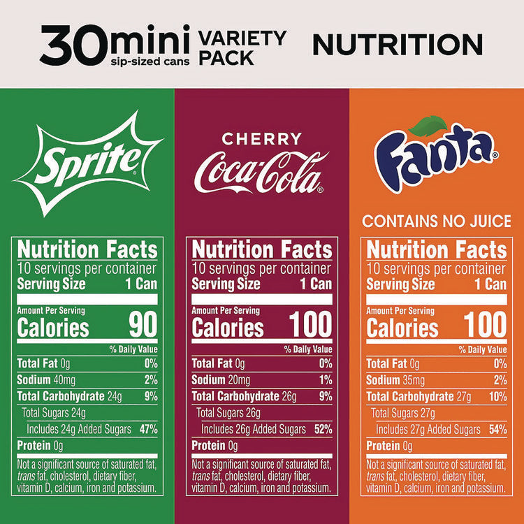 Mini Cans Variety Pack, Assorted Flavors, 7.5 oz Can, 30/Carton