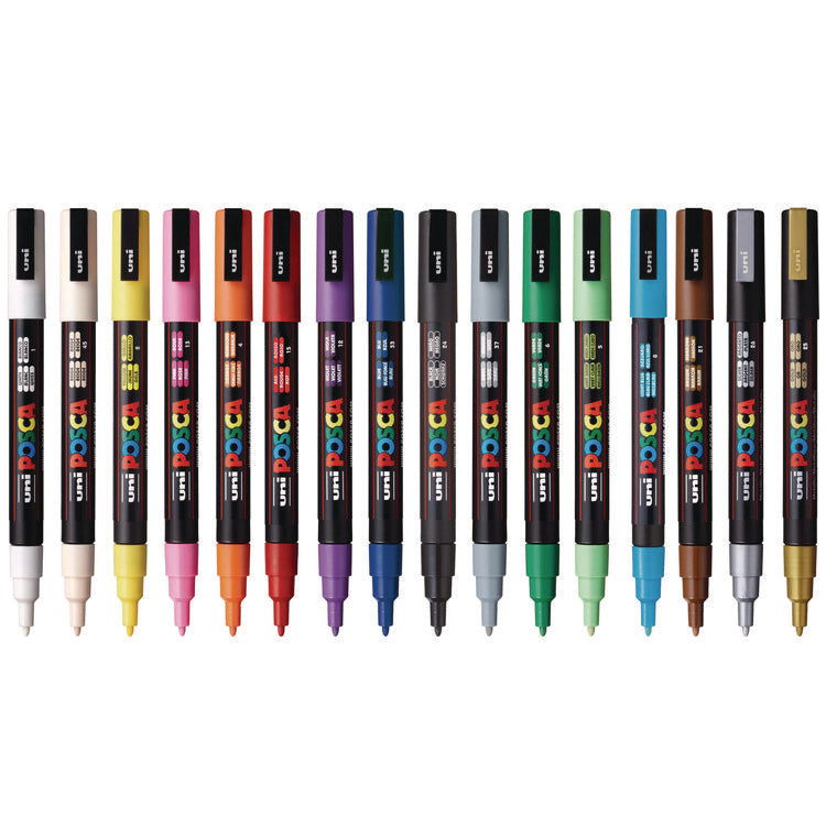 Water-Based Paint Markers, Fine Bullet Tip, Assorted Colors,16/Pack