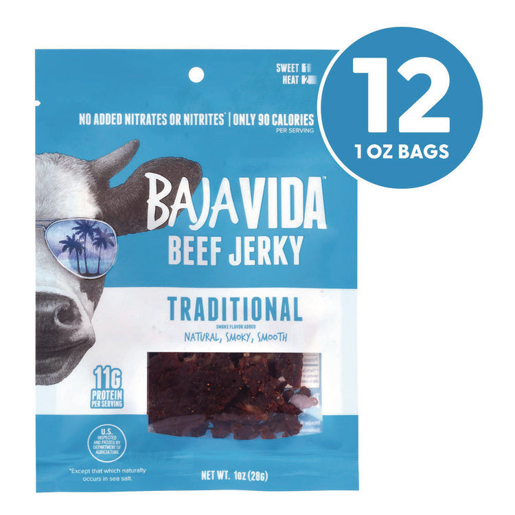 Beef Jerky Traditional Snack Pack, Original, 1 oz Packet, 12/Carton