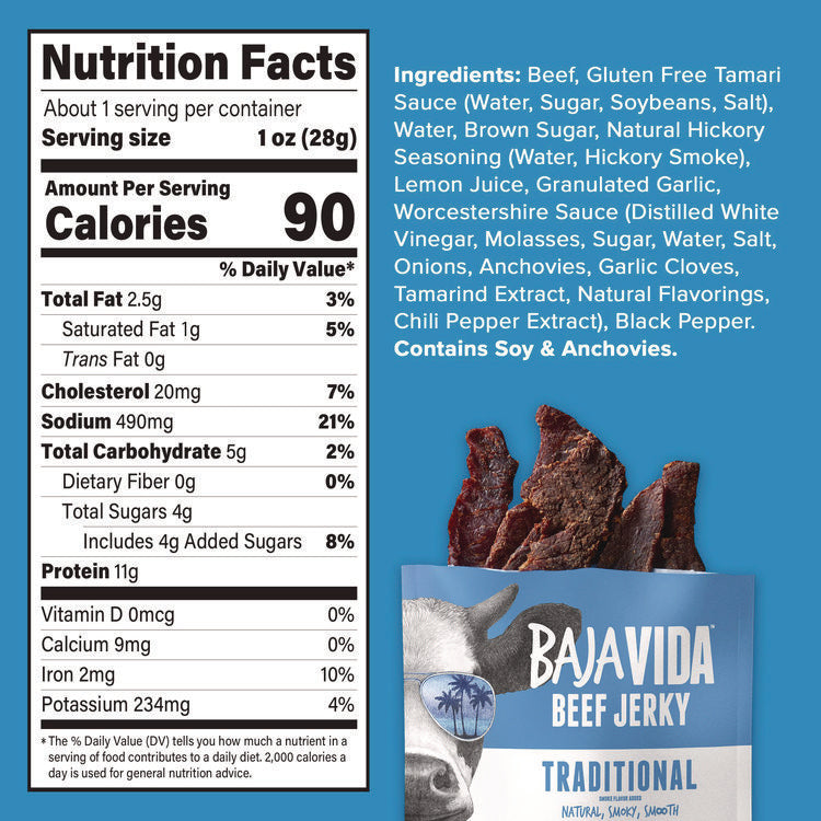 Beef Jerky Traditional Snack Pack, Original, 1 oz Packet, 12/Carton