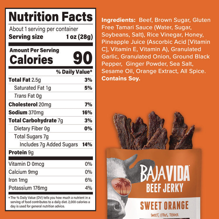 Beef Jerky Sweet Orange Snack Pack, Sweet Orange, 1 oz Packet, 12/Carton