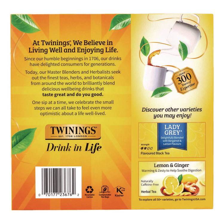 Tea Bags, Earl Grey, Individually Wrapped, 100/Carton