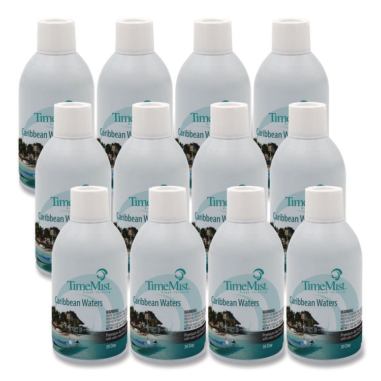 Premium Metered Air Freshener Refill, Caribbean Waters, 7.1 oz Aerosol Spray 12/Carton