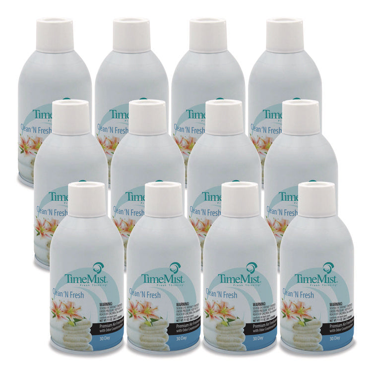 Premium Metered Air Freshener Refill, Clean N Fresh, 7.1 Oz Aerosol Spray, 12/carton