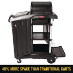 Executive High Security Janitorial Cleaning Cart, Plastic, 4 Shelves, 1 Bin, 23.1" x 39.6" x 27.5", Black