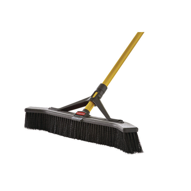 Maximizer Push-To-Center Broom, Poly Bristles, 36 X 58.13, Steel Handle, Yellow/black