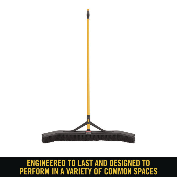 Maximizer Push-To-Center Broom, Poly Bristles, 36 X 58.13, Steel Handle, Yellow/black