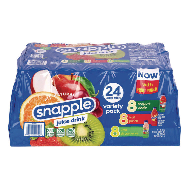 Juice Drink Variety Pack, Snapple Apple, Fruit Punch, Kiwi Strawberry, 20 oz Bottle, 24/Carton