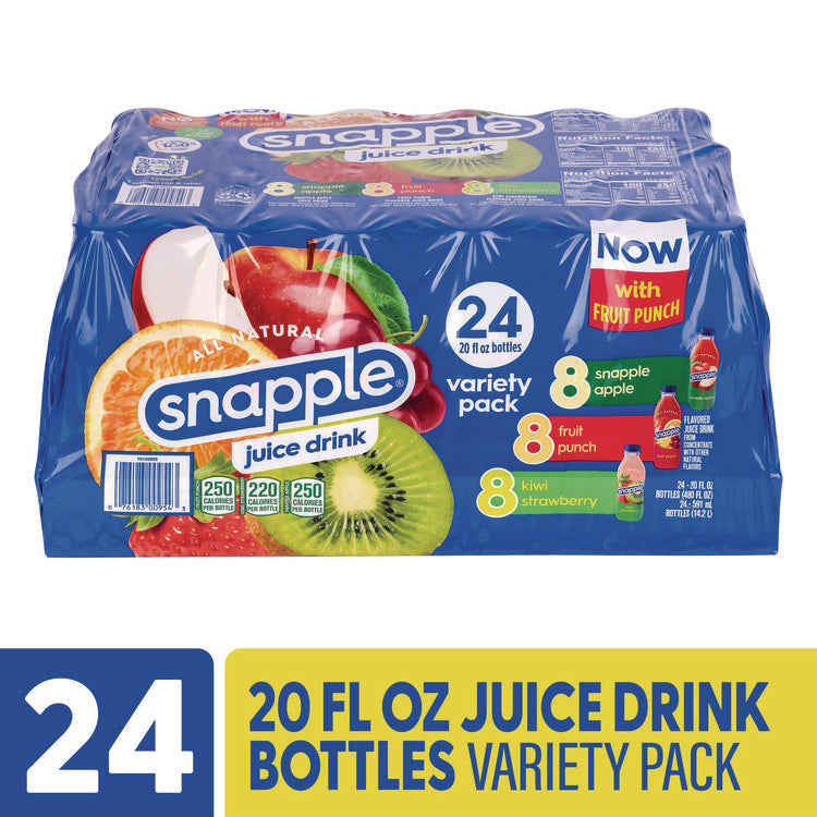 Juice Drink Variety Pack, Snapple Apple, Fruit Punch, Kiwi Strawberry, 20 oz Bottle, 24/Carton