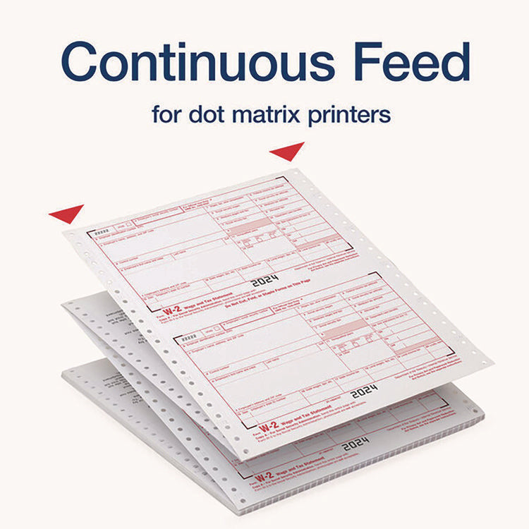4-Part W-2 Continuous Feed Tax Forms, Fiscal Year: 2024, Four-Part Carbonless, 5.5 x 8.5, 2 Forms/Sheet, 24 Forms Total