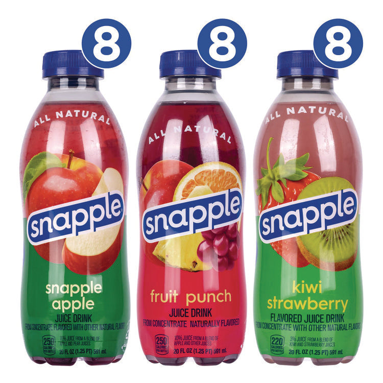 Juice Drink Variety Pack, Snapple Apple, Fruit Punch, Kiwi Strawberry, 20 oz Bottle, 24/Carton
